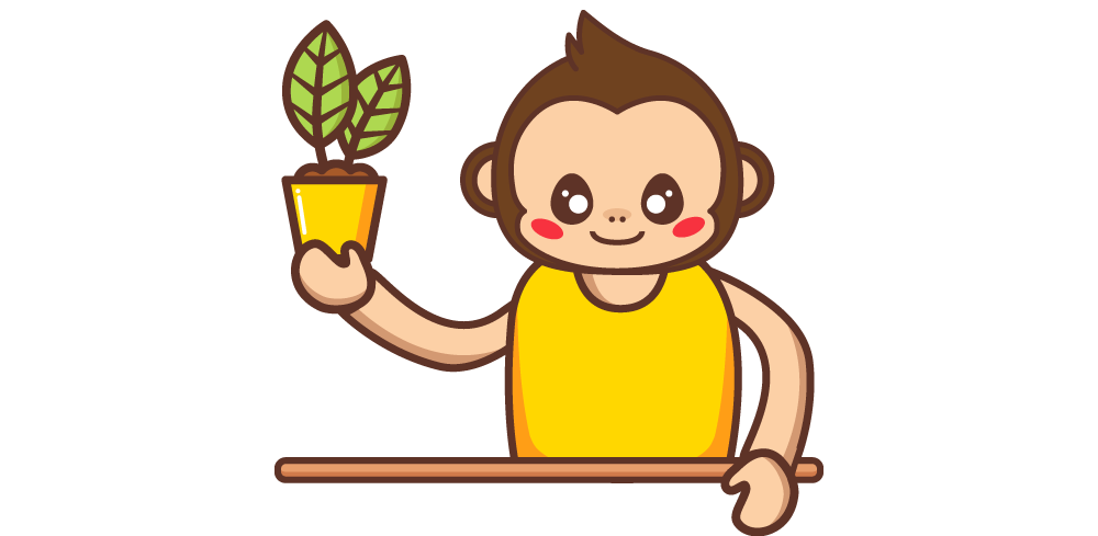 Takeoff Monkey illustration of monkey holding a plant